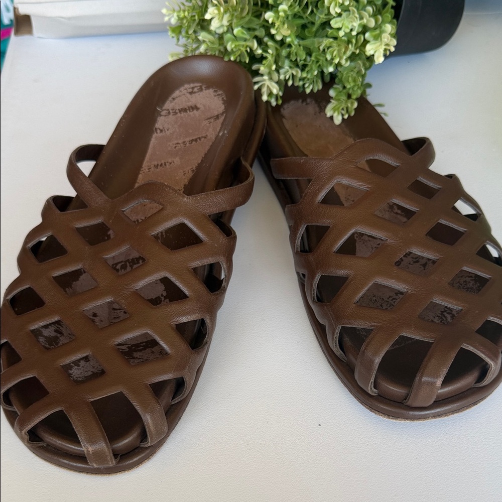 Dries van noten Brown Woven Slide Sandals